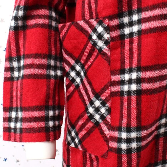 Single Breasted Plaid Pea Coat Jacket Red/Black - Picture 5 of 8